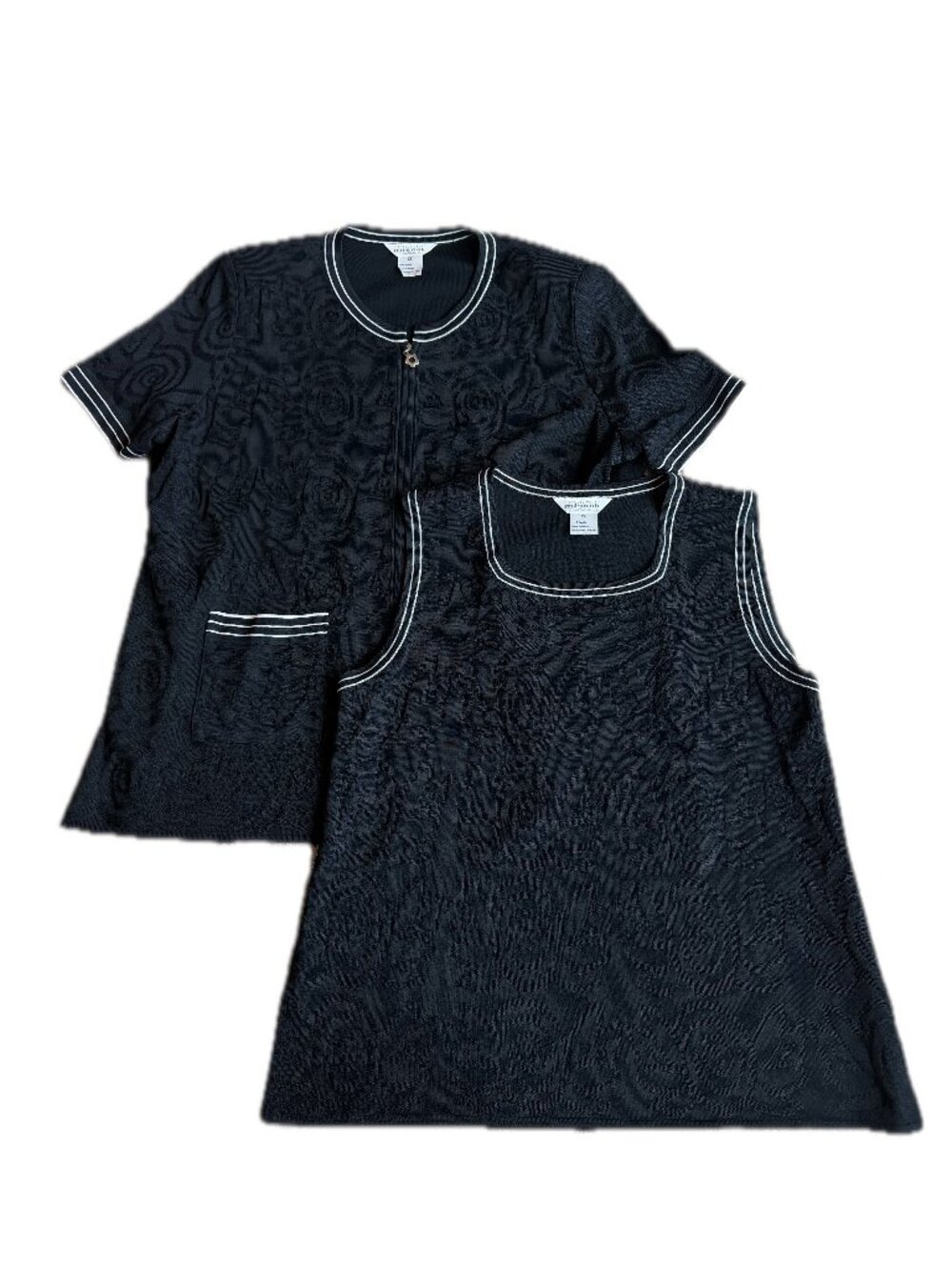 Exclusively Misook Black Rose Jacquard Cardigan Shell Sweater Set 2X Women's